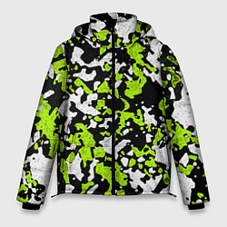 Куртка зимняя мужская Абстракция чёрно-зелёная, цвет: 3D-черный