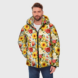 Куртка зимняя мужская Паттерн из желтых и красных цветов, цвет: 3D-красный — фото 2
