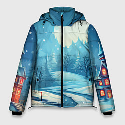 Куртка зимняя мужская Новогодний пейзаж природа, цвет: 3D-черный