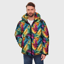 Куртка зимняя мужская Разноцветные пальмовые листья паттерн, цвет: 3D-черный — фото 2
