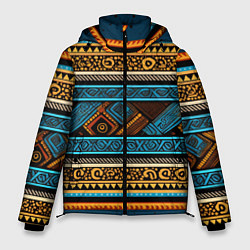 Куртка зимняя мужская Этнический рисунок в горизонтальную полоску, цвет: 3D-светло-серый