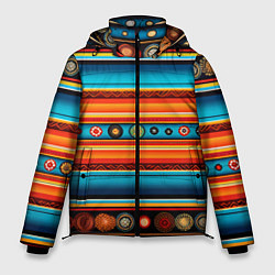 Куртка зимняя мужская Этнический узор в горизонтальную полоску, цвет: 3D-красный