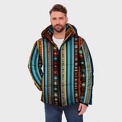 Куртка зимняя мужская Этнический паттерн в вертикальную полоску, цвет: 3D-красный — фото 2