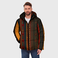 Куртка зимняя мужская Этнический узор в вертикальную полоску, цвет: 3D-красный — фото 2