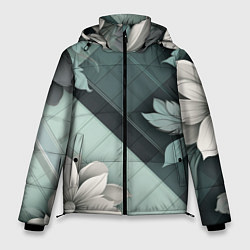 Куртка зимняя мужская Мятная клетка и цветы, цвет: 3D-черный