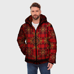 Куртка зимняя мужская Красная шотландская клетка royal stewart, цвет: 3D-черный — фото 2