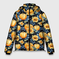 Куртка зимняя мужская Паттерн тыквы и цветы, цвет: 3D-черный