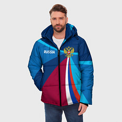 Куртка зимняя мужская Герб и триколор России с геометрией, цвет: 3D-светло-серый — фото 2
