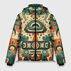 Куртка зимняя мужская Абстрактный узор в мексиканском фолк-арт стиле, цвет: 3D-светло-серый