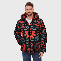 Куртка зимняя мужская Красно-черный узор в славянском стиле, цвет: 3D-светло-серый — фото 2