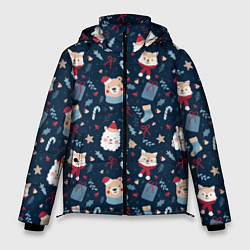 Куртка зимняя мужская New years pattern with animals, цвет: 3D-черный