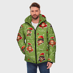 Куртка зимняя мужская Эльфы и новогодние фразы - паттерн, цвет: 3D-красный — фото 2