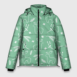 Куртка зимняя мужская Зеленый рождественский узор с оленями, цвет: 3D-черный