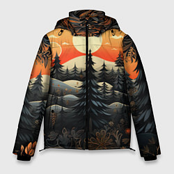 Куртка зимняя мужская Зимний лес в ожидании праздника, цвет: 3D-черный