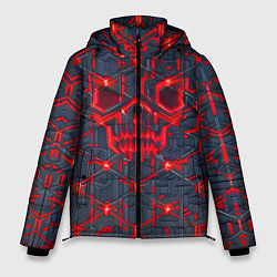 Куртка зимняя мужская Красная неоновая сеть, цвет: 3D-черный