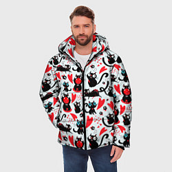 Куртка зимняя мужская Смешные любящие кошки, цвет: 3D-красный — фото 2
