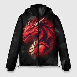 Куртка зимняя мужская Красный дракон на полигональном черном фоне, цвет: 3D-светло-серый