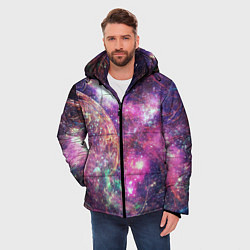 Куртка зимняя мужская Пурпурные космические туманности со звездами, цвет: 3D-красный — фото 2