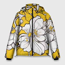 Куртка зимняя мужская Японский паттерн цветов, цвет: 3D-светло-серый