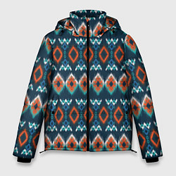 Куртка зимняя мужская Орнамент икат синий оранжевый, цвет: 3D-светло-серый