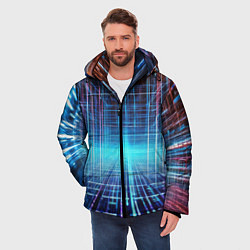 Куртка зимняя мужская Киберпанк неоновый коридор, цвет: 3D-красный — фото 2