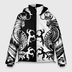 Куртка зимняя мужская Черный и белый дракон, цвет: 3D-черный