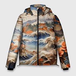 Куртка зимняя мужская Объемная японская акварель, цвет: 3D-черный