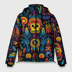 Куртка зимняя мужская Паттерн в мексиканском фолк-стиле, цвет: 3D-светло-серый