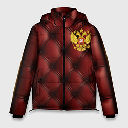 Куртка зимняя мужская Золотой герб России на красном кожаном фоне, цвет: 3D-светло-серый