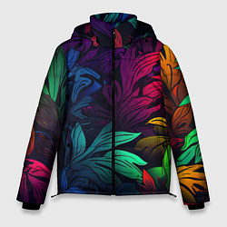 Куртка зимняя мужская Яркие абстрактные листья, цвет: 3D-красный