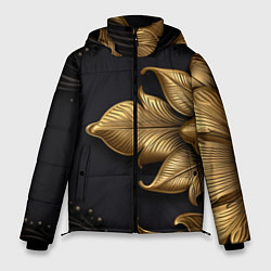 Куртка зимняя мужская Золотые объемные листья на черном фоне, цвет: 3D-красный