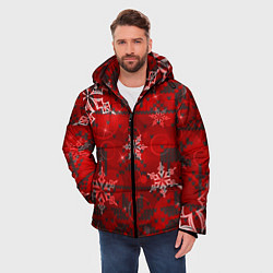Куртка зимняя мужская Рождественские узоры снежинки, цвет: 3D-красный — фото 2