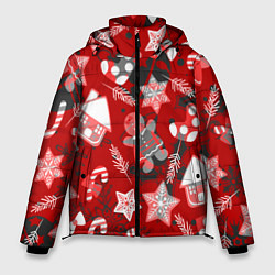 Куртка зимняя мужская Рождественские паттерны, цвет: 3D-черный