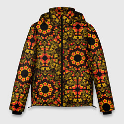 Куртка зимняя мужская Хохломская роспись круги из цветов и ягод, цвет: 3D-черный