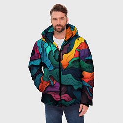 Куртка зимняя мужская Яркие кислотные разноцветные пятна в виде камуфляж, цвет: 3D-светло-серый — фото 2