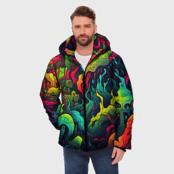Куртка зимняя мужская Абстрактный камуфляж в кислотных абстрактных пятна, цвет: 3D-светло-серый — фото 2