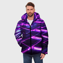 Куртка зимняя мужская Фиолетовая неоновая плитка, цвет: 3D-черный — фото 2