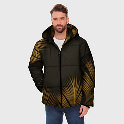 Куртка зимняя мужская Тонкие золотые листья на черном фоне, цвет: 3D-черный — фото 2