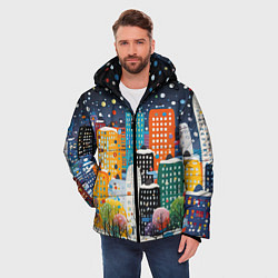 Куртка зимняя мужская Новогодний ночной город, цвет: 3D-черный — фото 2