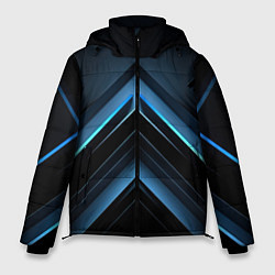 Куртка зимняя мужская Черная абстракция с синим неоновым ярким свечением, цвет: 3D-черный