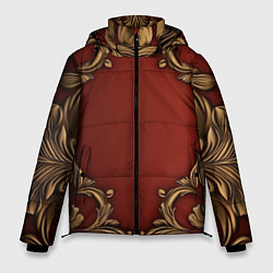 Куртка зимняя мужская Золотые объемные узоры на красном фоне лепнина, цвет: 3D-черный