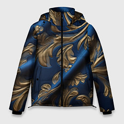 Куртка зимняя мужская Лепнина узоры золотистые на синем фоне, цвет: 3D-черный