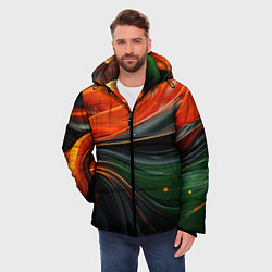 Куртка зимняя мужская Оранжевая и зеленый абстракция, цвет: 3D-черный — фото 2