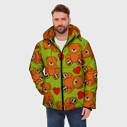 Куртка зимняя мужская Плюшевые мишки и сердечки, цвет: 3D-красный — фото 2