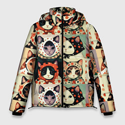 Куртка зимняя мужская Кот Алёнка - поп арт, цвет: 3D-черный