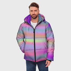 Куртка зимняя мужская Голографические неоновые полосы, цвет: 3D-черный — фото 2