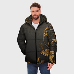 Куртка зимняя мужская Объемные золотые узоры на черной ткани лепнина, цвет: 3D-светло-серый — фото 2