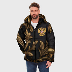 Куртка зимняя мужская Золотой герб России и узоры из листьев, цвет: 3D-черный — фото 2