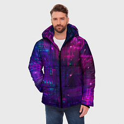 Куртка зимняя мужская Неоновые огни квадратов, цвет: 3D-светло-серый — фото 2