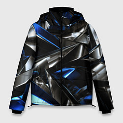 Куртка зимняя мужская Синие и серебряные вставки абстракции, цвет: 3D-красный